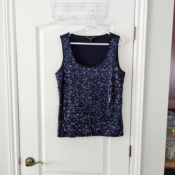 Jessica dark blue sequin camisole tank top size large @C - Picture 5 of 8